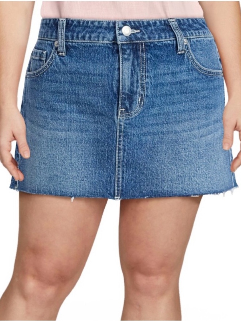 No Boundaries Denim Mini Skirt Mid Rise with Frayed Hem MEDIUM 8-10 *NEW*